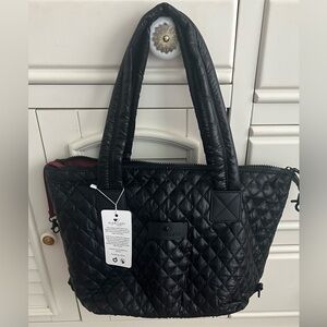 NWT HeartLove by Charo Black Quilted Tote Bag w/ pouch & crossbody strap